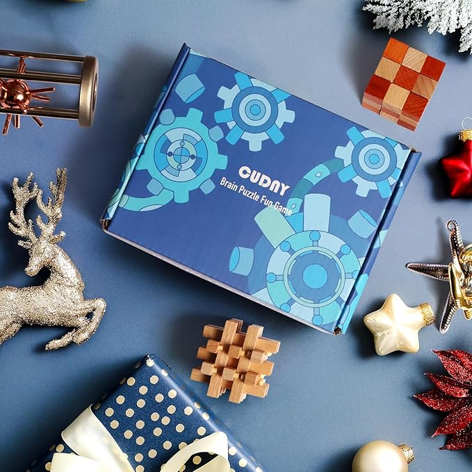 7 Pieces Cool Mind Puzzles Unlock Interlock Brain Teaser Games for Adults and Kids Wooden and Metal Puzzles IQ Logic Fun Puzzle Box