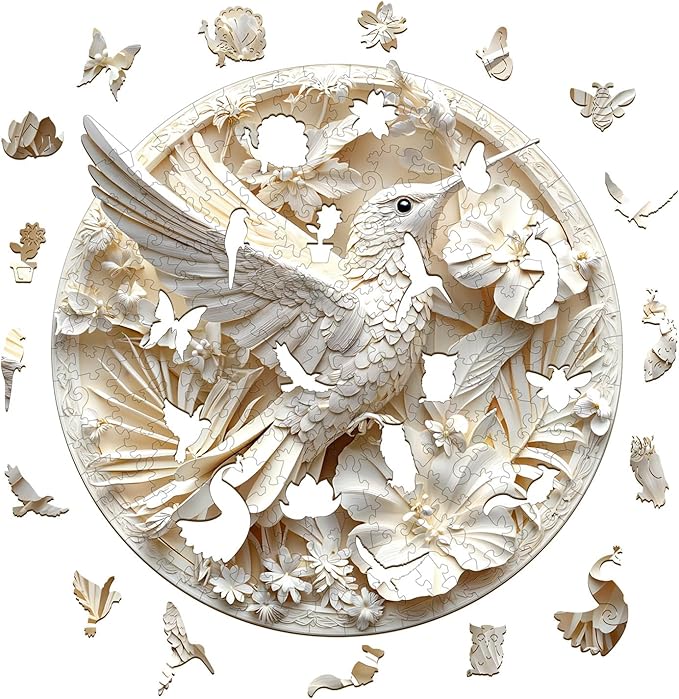 Jigfoxy Wooden Puzzles for Adults, Paper Hummingbird Wood Puzzles Adult, Unique Animal Shape Wooden Jigsaw Puzzles for Adults, Birthday Gifts for Puzzle Lovers, Family, Friend (M-11.4*11.3in-200pcs)