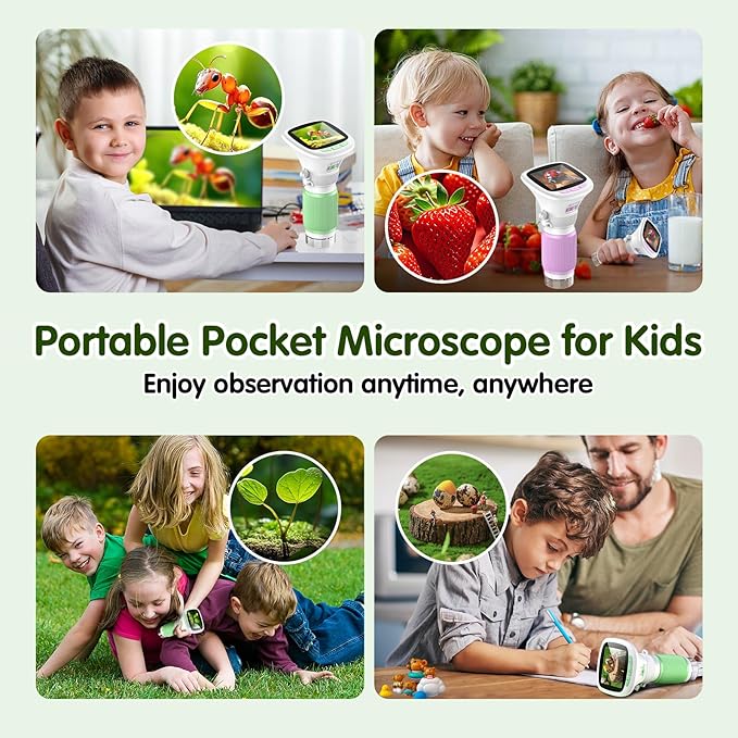 Microscope for Kids, EDCREATY 200X-1000X Portable Pocket Handheld Microscope, 2.4 High-Definition Screen, 200W Pixels for Birthday Christmas Holiday Toys Gifts for 5 6 7 8 9 10 11 12 Kids