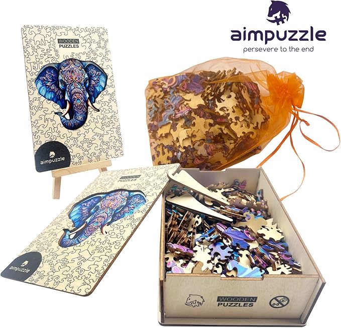 Wooden Puzzles for Adults, Elephant Wooden Jigsaw Puzzle, Unique Animal Shaped Puzzles, Premium Box Wood Cut Puzzles for Teens, Best Family Ideas (L-10.4 * 11.2in-204pcs)