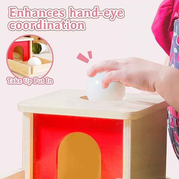 Montessori Wooden Object Permanence Box Toys for Babies, Ball Drop Toy with Tray for 18+ Months Kids, Fine Motor Toys for 2 3 Years Old, Sensory Toy Early Age Learning Materials