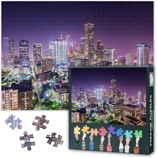 Houston Skyline 1000 Piece Puzzle for Adults, Jigsaw Puzzles 1000 Pieces Difficult and Challenge Texas Cityscape, 27.5x19.7 Inch Family Puzzle Game Night Gift & Home Decor