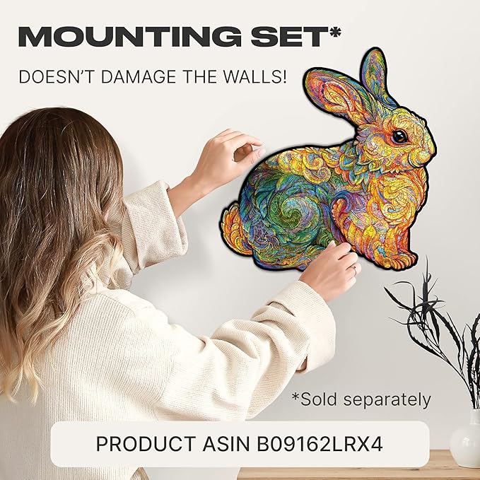 UNIDRAGON Original Wooden Jigsaw Puzzles - Precious Rabbit, 309 pcs, King Size 14.1"x14.5", Beautiful Gift Package, Unique Shape Best Gift for Adults and Kids