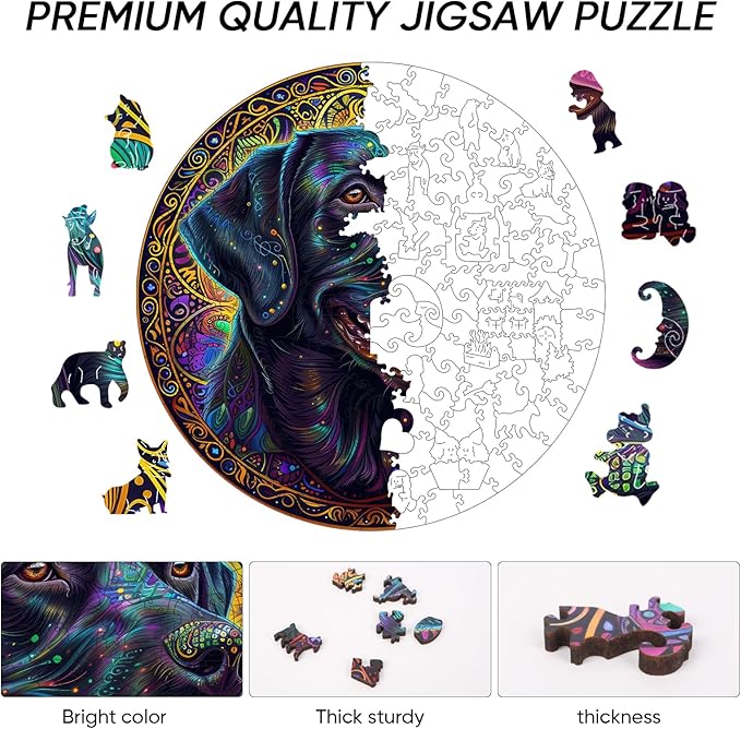 Ruikiyart Wooden Puzzles for Adults, 5MM 500 Pieces Happy Labrador Wooden Jigsaw Puzzles, Unique Shapes Pieces Dog Puzzle Gift for Kids and Adults on Birthday,Thanksgiving,Christmas (11.2"x11.2")