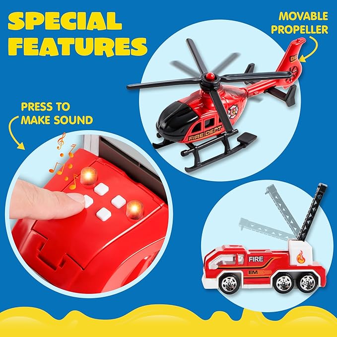 JOYIN 25 in 1 Fire Truck Vehicle Toy Set with Sounds and Lights, Fire Engine Vehicles in Carrier Truck, Mini Rescue Emergency Car Toy, Birthday Gifts for Over 3 Years Old Boys