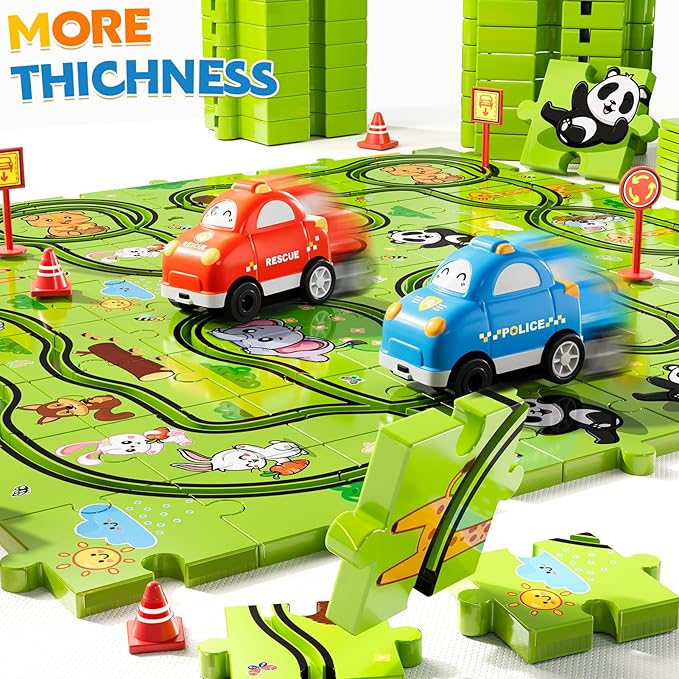 48 PCS Puzzle Race Track Car Set Toys for Kids Boys, Puzzle Tracks Car for Boys Ages 3-5 4-6, Toddler Toys Gifts for 3 4 5 Year Old Kids, Ideal 3 4 5 6 Year Old Birthday Gifts
