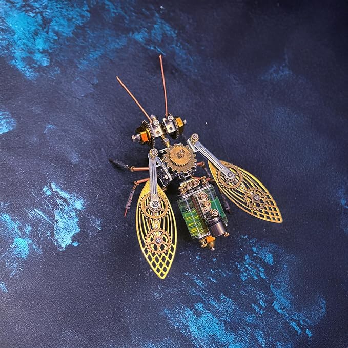Steampunk Metal Insect Bug Mechanical Steampunk Sculpture Steampunk Mechanical Insect Clockwork 3D Steampunk Metal Puzzle Kits for Adults (Gatling Bee)