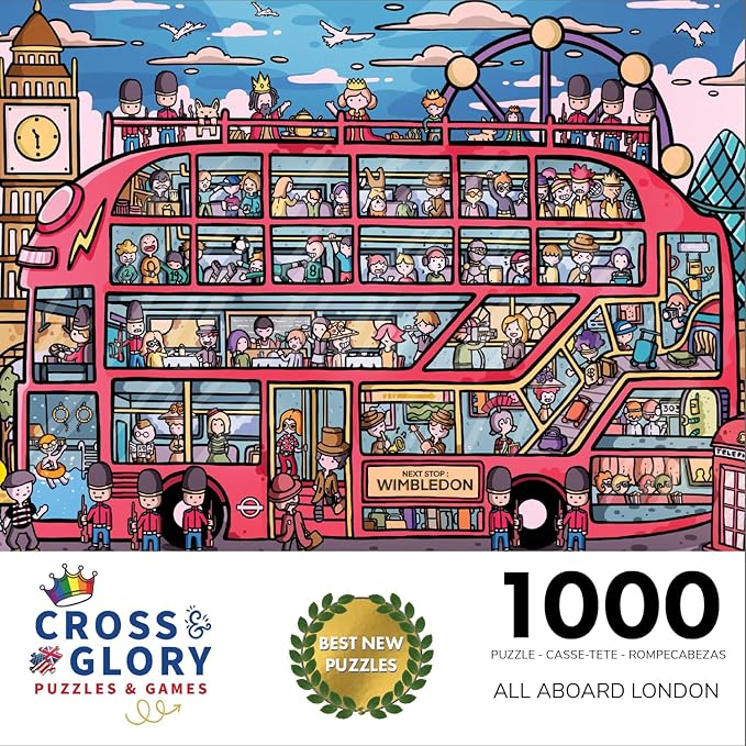 Cross & Glory - All Aboard London: The Great Red Bus Adventure - 1000 Piece Jigsaw Puzzle for Adults | British Charm Puzzle | Fun and Challenging Whimsical Puzzle