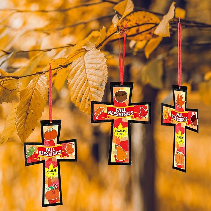 Chiisong 24 Sets Fall Blessings Crafts Kit DIY Tissue Paper Sign Crafts for Back to School Fall Harvest Thanksgiving Religious Christian Party Fun Home Actives