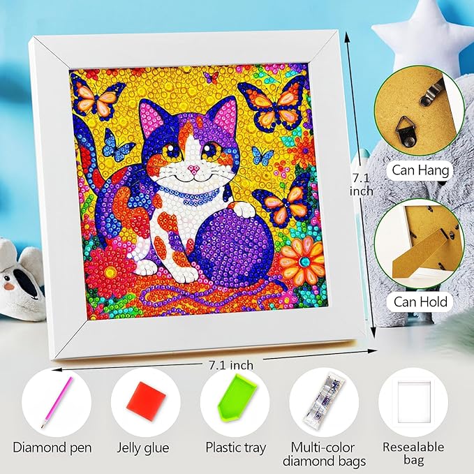Diamond Art Kits for Kids - Crafts for Ages Girls 8-12 - Diamond Art Painting with Wooden Frame Included - Arts and Crafts for Kids Age 4-6 - GEM Art Supplies for Beginner Friendly Decor Birthday Gift