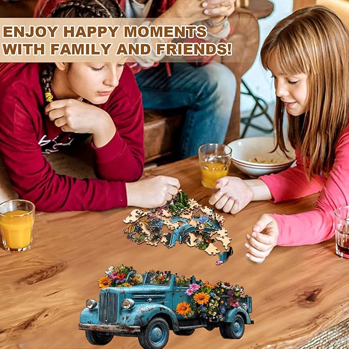 Jigfoxy Wooden Puzzle for Adults, Flower Car Jigsaw Puzzles for Adult, Unique Animal Shape Wood Cut Puzzles, Christmas Thanksgiving Gifts for Friends Family (S-8.5 * 6.8in-80pcs)