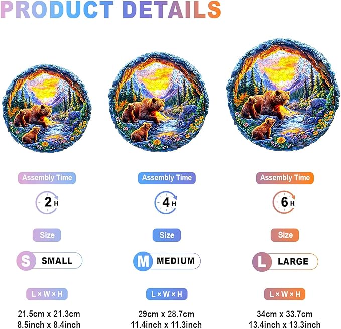 Wooden Puzzles for Adults - Bear Family Wooden Jigsaw Puzzle - Unique Animal Shaped Wood Puzzles Adult - Christmas Birthday Gifts for Adults/Friends/Family - 200pcs 11.4 * 11.3in