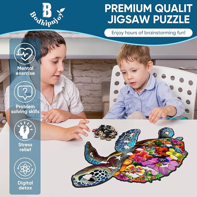 Wooden Puzzles for Adults, Sea Turtle Puzzles 200 Pieces-5MM Thickness, Ocean Puzzles with Unique Shaped 12.5x15.1 Inch, Birthday Gift Family Games