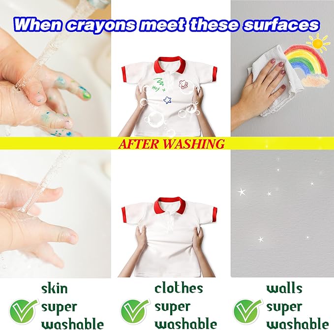 Super Washable Jumbo Crayons Bulk, 4 Pack Crayons with 8 Bright Colors, Non-Toxic Easy-Grip for Toddlers 1-3 & Kids Ages 4-8, Safe Art Supplies for Coloring Books & School Projects