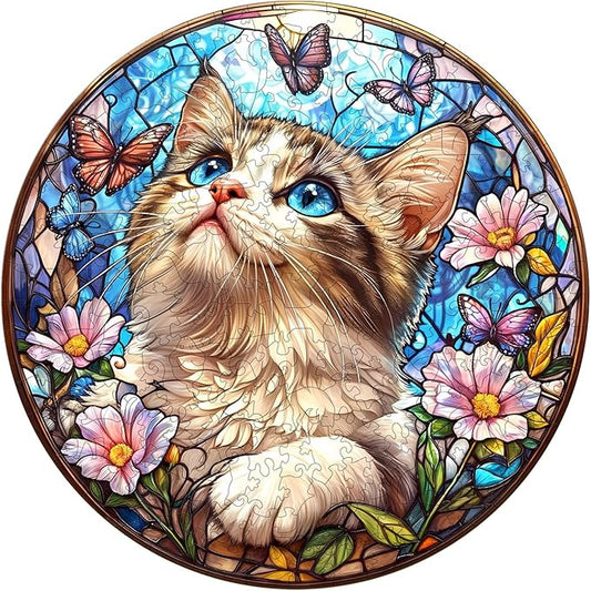 Wooden Puzzle 100PCS Ragdoll and Butterfly Unique Shape Advanced Wood Puzzle for Adults,Holiday Birthday Gift,Craft kit (Ragdoll and Butterfly, Large)