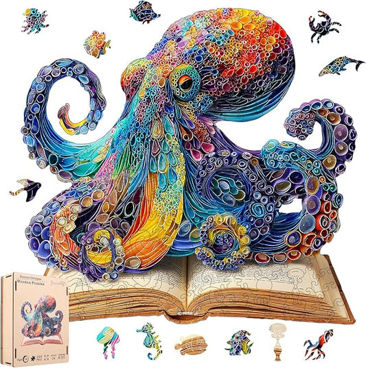 Wooden Puzzles for Adults, Octopus Wooden Jigsaw Puzzles 500 Pieces, Royal, 16.1 in Unique Shape Ocean Puzzle, Irregular Puzzle Creative for Adults and Kids Family Games