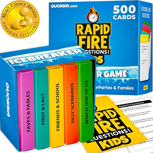 QUOKKA Kids Premium Rapid Fire Questions - Break The Ice Game for Kids & Families - Icebreaker Cards with 500+ Questions - Family Game Night - Ages 6+