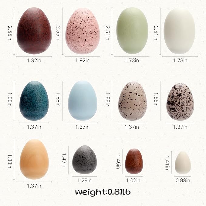 OESSUF Wooden Fake Eggs Easter Eggs Play Eggs for Toddlers Pretend Wood Egg Decor for Play Kitchen Artificial Decorative Eggs for Crafts Toy Food (12PCs)