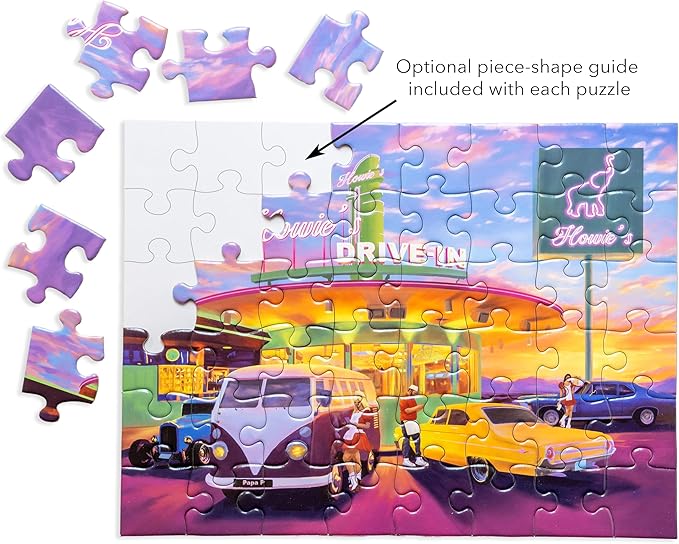 Large Piece Jigsaw Puzzle – Easy & Colorful, Dementia & Memory Activities for Seniors, Elderly Gifts, 48 Pieces, Howie's Drive-in