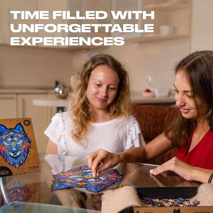 UNIDRAGON Wooden Puzzles for Adults Unique Jigsaw Puzzles - King Size Majestic Wolf Kingsize 11.8"x16.1" 310 PCS Deko with Cut 0.03 mm Wood Accuracy Animal