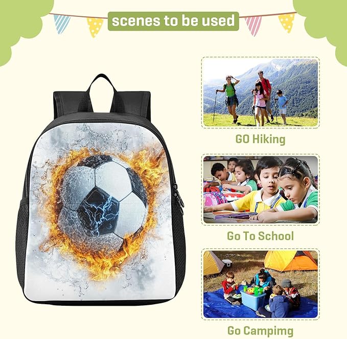 Fire Football Sports Toddler Backpack for Boys Girls 3-6 Preschool Small Backpacks Kids Mini Kindergarten Bookbag for Elementary for Travel School