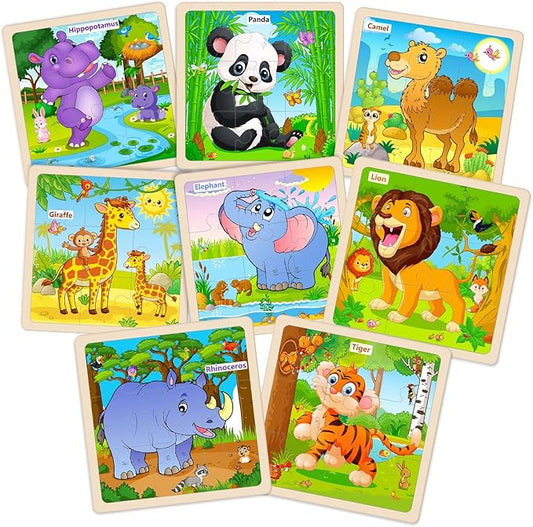 Wooden Puzzles for Toddlers 2-4(Set of 8), 9 Pieces Animal Patterns Puzzles for Kids Ages 3-5 4-6, Preschool Learning & Educational Set, Gifts for Boys, Girls 3 4 5+ Years Old