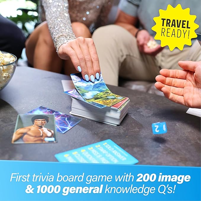 Super Trivia Game for Adults with 1200 Questions - Fun Board Game for Adults - Family Road Trip Travel Game for The Pursuit of Trivial Knowledge
