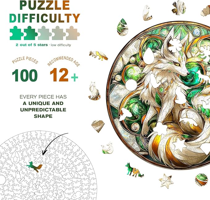 Wooden Puzzles for Adults - Elegant Fox Wooden Jigsaw Puzzle - Unique Animal Shaped Wood Puzzles Adult - Christmas Birthday Gifts for Adults/Friends/Family - 100pcs 8.4 * 8.4in