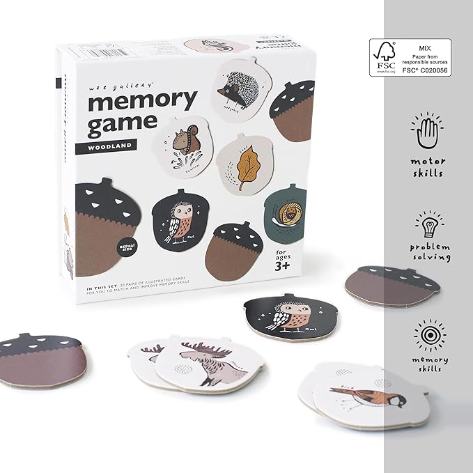 Wee Gallery Memory Game - Woodland Animals and Plants - Brain Building Matching Activity - Animal Recognition, Motor Skills, Creative Play, and Problem Solving for Children