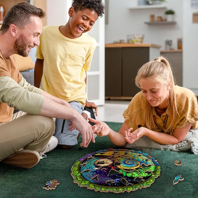 Wooden Puzzles for Adults - 300 Pieces Tree of Life Wooden Puzzle - Unique Animal Shape Wood Cut Puzzles - Eco-Friendly Home Office Decor (L-13.4 * 13.4in)