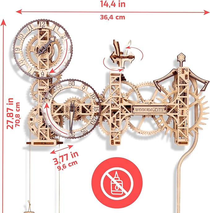 WOODEN.CITY Steampunk Wall Clock Kit – 3D Wooden Puzzle for Adults, Mechanical DIY Clock Model, Working Wall Art (257 Pieces) Made in EU