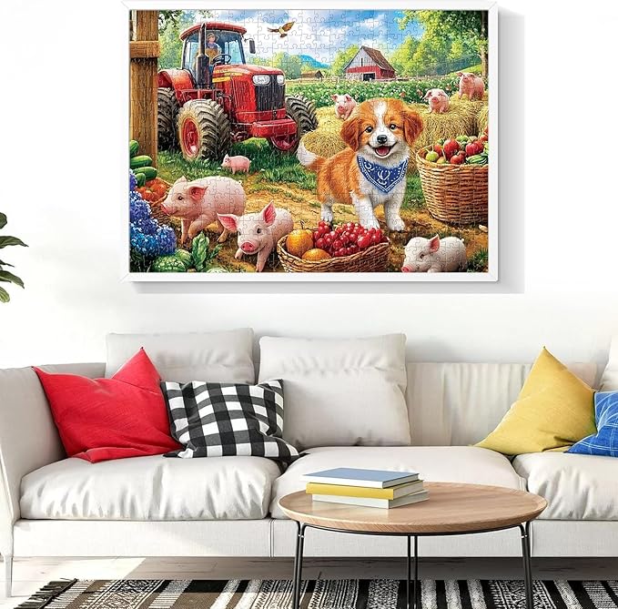 500 Piece Puzzles for Adults,Farm Dog Jigsaw Puzzles 500 Pieces Animals Pig Puzzle for Adults Seniors Premium Cardboard Puzzles Challenging Game Home Decor Birthday Party Gift