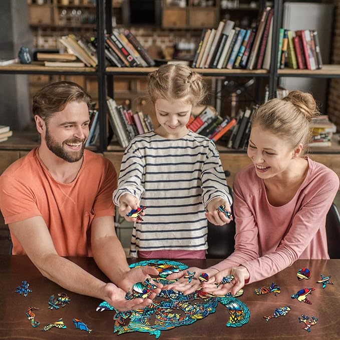 Jigfoxy Wooden Puzzles for Adults, Sea Turtle Wooden Jigsaw Puzzles for Adults Kids, Unique Animal Shape Wood Cut Puzzles, Christmas Thanksgiving Gifts for Friend Family(M-11.8x10in-180pcs)