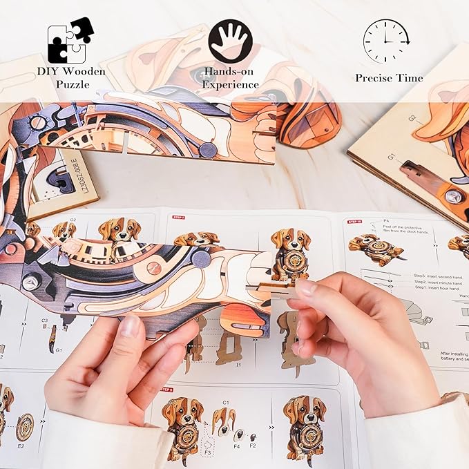 Kosmickiss 3D Wooden Puzzles for Adults, Beagle Mechanical Model Kits, DIY Wall Clock Puzzle, Home Decor Creative Gifts for Men and Women, Pendulum Wood Craft, Gifts for Dog Lovers