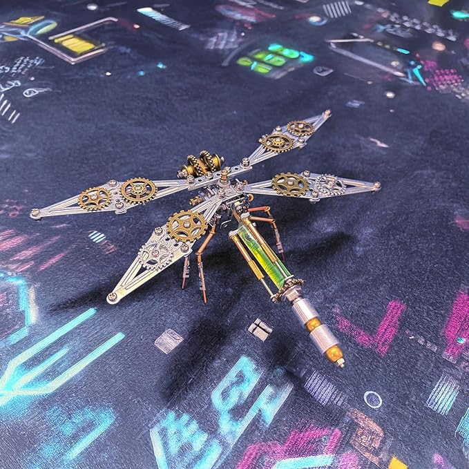 Steampunk Metal Insect Bug Mechanical Steampunk Sculpture Steampunk Mechanical Insect Clockwork 3D Steampunk Metal Puzzle Kits for Adults (Mechanical Dragonfly D)