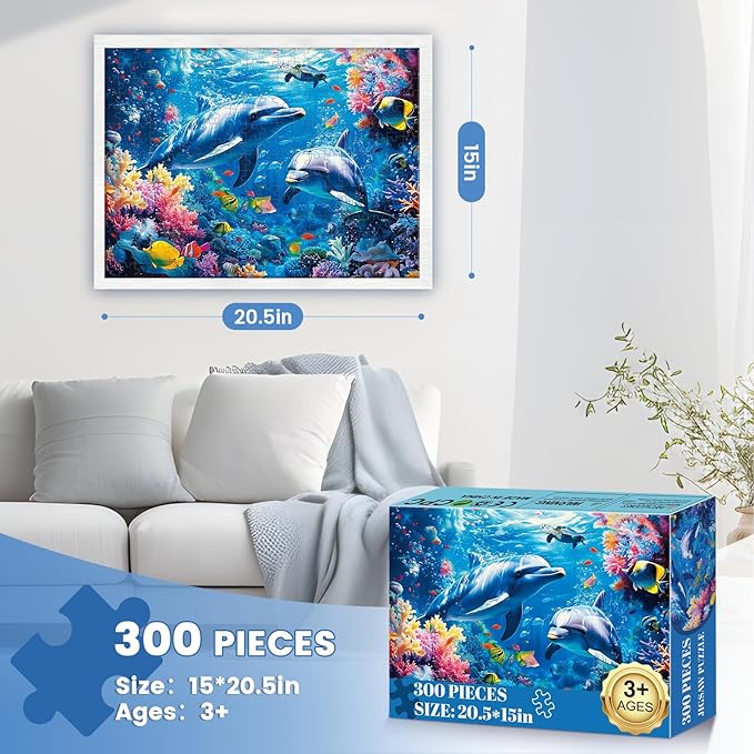 300 Piece Puzzles for Adults,Underwater World Jigsaw Puzzle for Adults Kids Seniors,Recycled Cardboard Large Piece Puzzle 300 Piece,Challenging Family Activity Great Gift for Family Friends 20.5*15 in