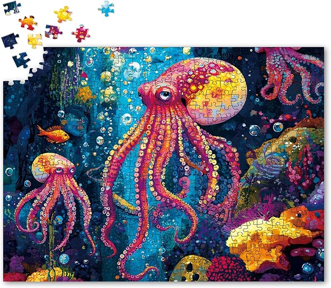 500 Piece Jigsaw Puzzle for Adults, Challenging Hard Puzzles for Kids and Teens Gift Choice Colorful Jellyfish (Colorful Octopus)