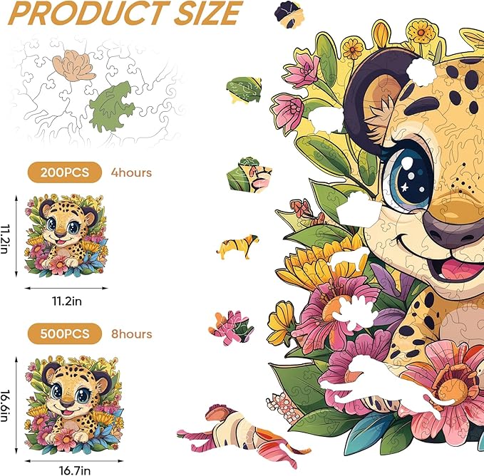 Wooden Jigsaw Puzzles 500 Pieces-Little Tiger,16.8x16.8in,Royal,Wooden Puzzles for Adults,Unique Shape Animal Adult Puzzles,Irregular Wood Puzzles Best Gift for Adults and Kids Family Game