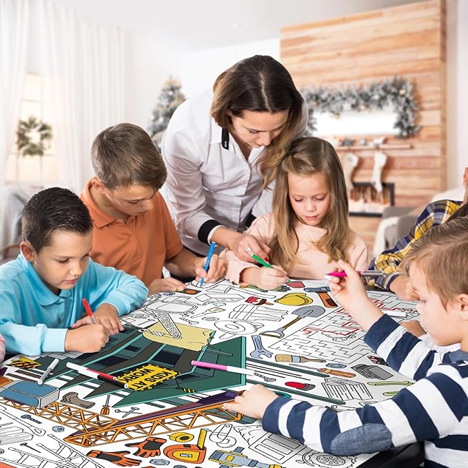 Gatherfun Construction Party Giant Coloring Poster - 31.5x 72 Inches - Versatile Classroom Wall Décor & Birthday Activity - Construction Poster or Table Cover for School Parties and Special Events
