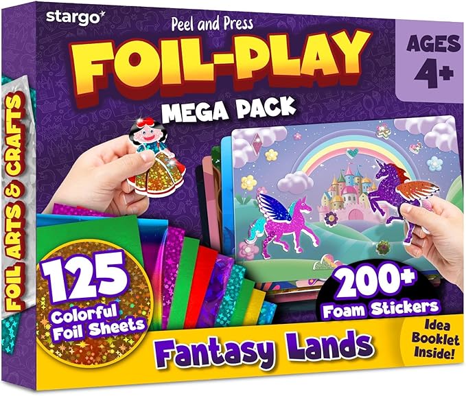 Foil Creative Art Kit for Kids, Fun Craft Set with Triple-Layer 3D Stickers & Foil Sheets – Creative Arts & Crafts for Birthday Party, Girls, Boys DIY Activity, Travel Toys, Gifts for Ages 4 5 6 7 8 9