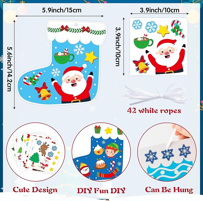 EZdhuawuse Christmas Stockings Craft Kits - 123Pcs Christmas Stocking DIY Sticker Ornaments for Kids, Make Your Own Xmas Craft Paper Stockings, DIY Xmas Ornaments Kits for Tree Wall Door Hanging