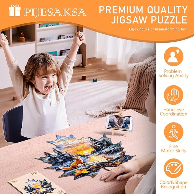 Wooden Puzzles for Adults, Winter Fox Wooden Jigsaw Puzzle for Adults, Magical Forest Wood Puzzles Adult, Unique Animal Shape, Fun Gifts for Friends & Family, Home Decor(L-13.4 * 13.3in-240 pcs)