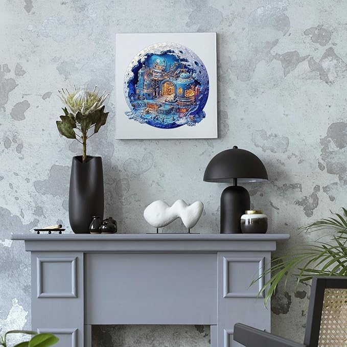 Jigfoxy Wooden Puzzles for Adults, Lunar Base Wood Puzzles Adult, Unique Animal Shape Wooden Jigsaw Puzzles for Adults, Birthday Gifts for Puzzle Lovers, Family, Friend (M-11.2 * 11.3in-187pcs)