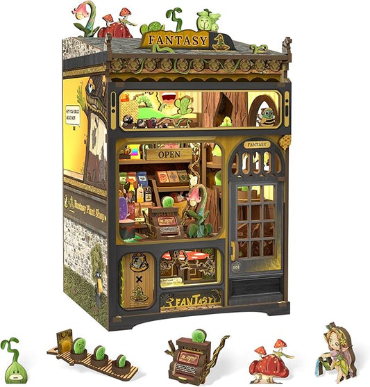 CUTEBEE Book Nook Kit - DIY Miniature Dollhouse for Adults & Teens, LED-Lit Bookshelf Decor, Fantasy Plant Shop Craft Kit, Ideal Gifts (Fantasy Plant Shop)