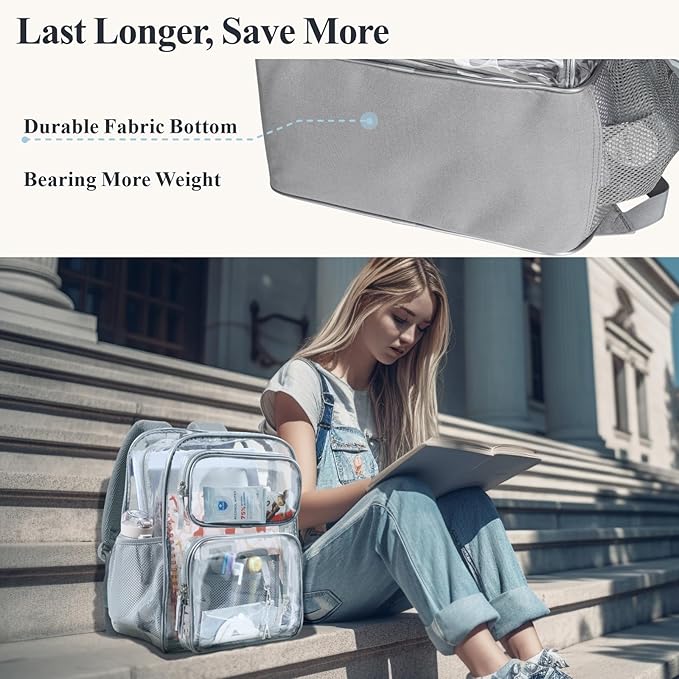 PACKISM Clear Backpack for School - 17 inch Large Heavy Duty Clear Bookbag, See Through PVC Backpacks (for age 12 above)