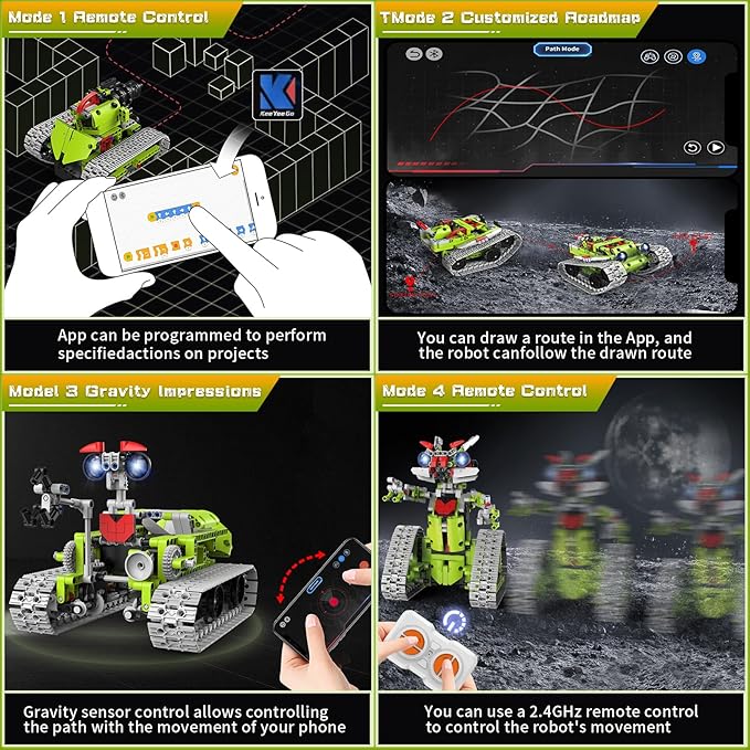 5 in 1 STEM Robot Building Kit, APP & Remote Control Robotics Building Toys, 705 Pcs DIY Building Robot/RC Car/Tank with Light, Building Toy Gifts for Boys Girls Kids 8-16 Science Learning
