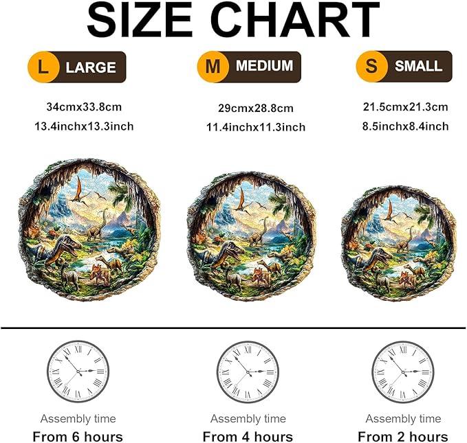 KAAYEE Wooden Puzzles for Adults, 3D Visual Effect 3D Cave Dinosaur Wooden Jigsaw Puzzle Unique Shape Wood Puzzle Adult, 3D Effect Flat Puzzle Birthday Family Games (M-11.4 * 11.3in-200pcs)