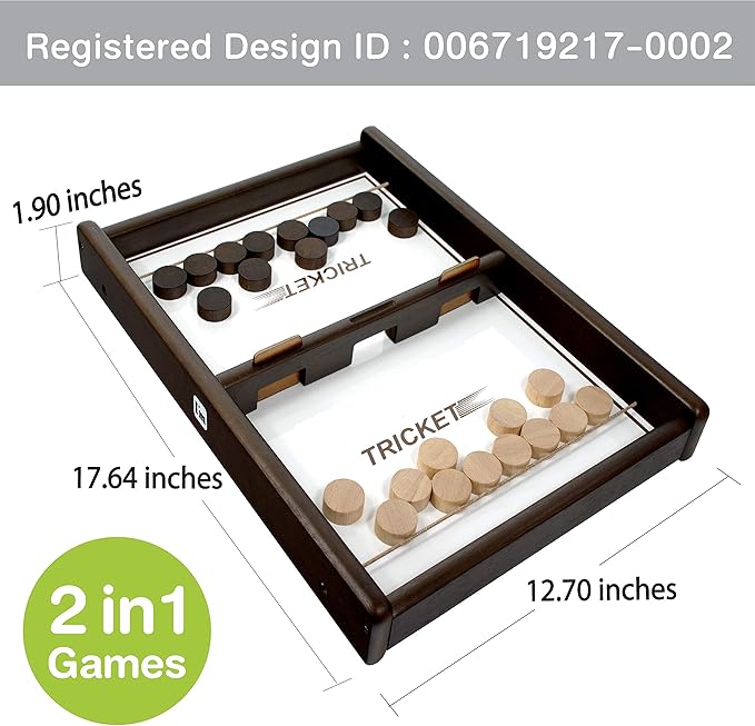 Tricket VS Checkers : Wooden Multi Tabletop Indoor Portable Board Games for Kids and Family