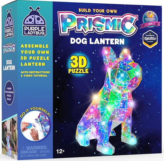 PURPLE LADYBUG Prismic 3D Puzzle Dog Lantern Kit - Light-Up Craft Activity, DIY Night Light Toy, STEM Art Project for Kids & Teens, USB-Powered Animal Decor
