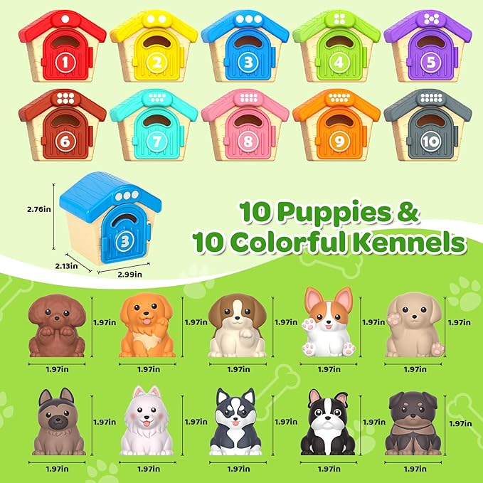 Letapapa Toddler Toys for 1 2 3 Year Old, 20 Pcs Dog Toys for Kids, Montessori Educational Counting, Matching & Sorting Motor Skills, Christmas Birthday Gifts for Baby Boy Girl Aged 12-18 Months